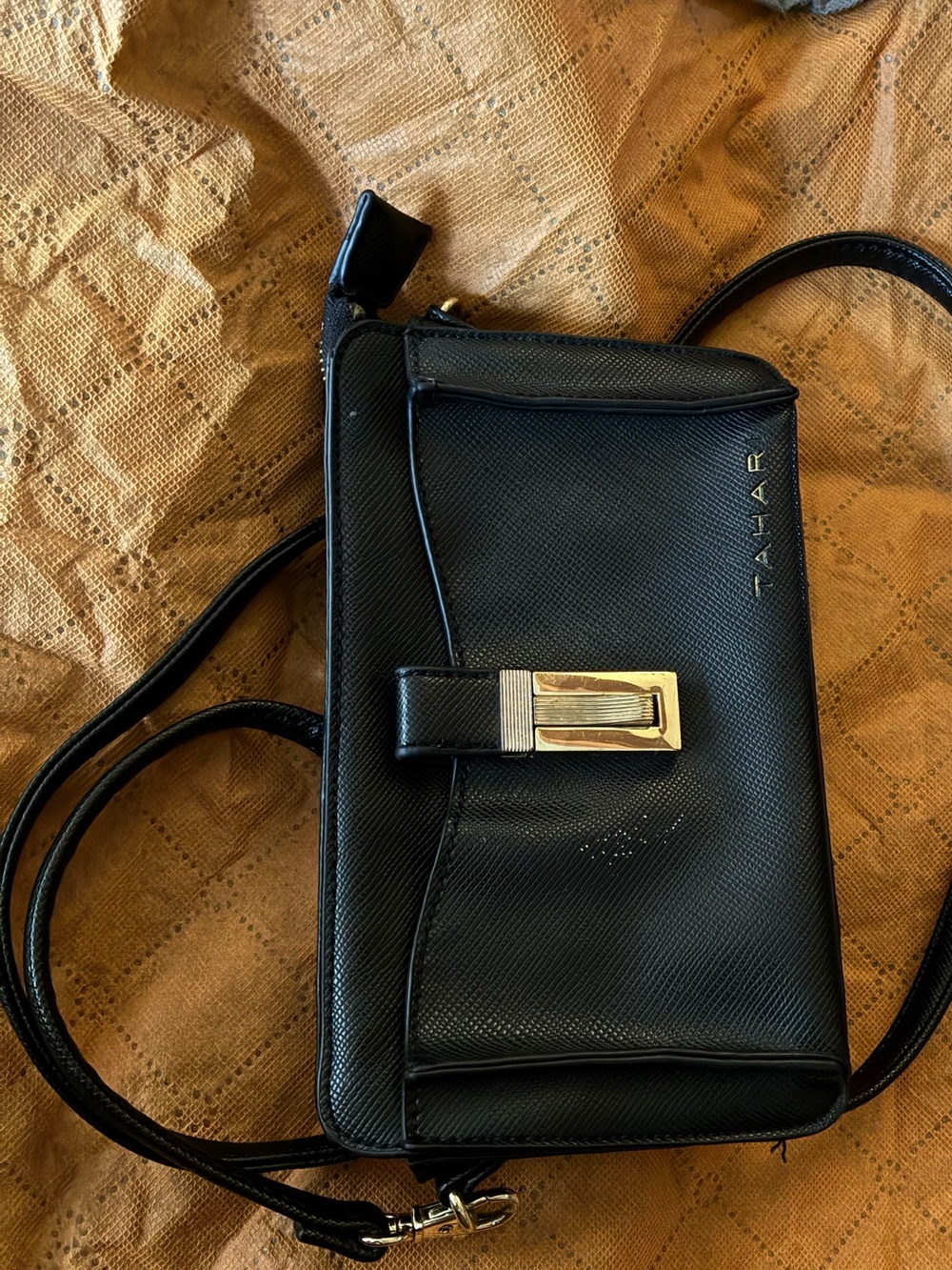 Tahari Black Crossbody with Gold Accent Hardware